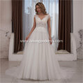 White Scoop Vestidos De Novia Floor Length A Line Sleeveless Lace Wedding Dresses